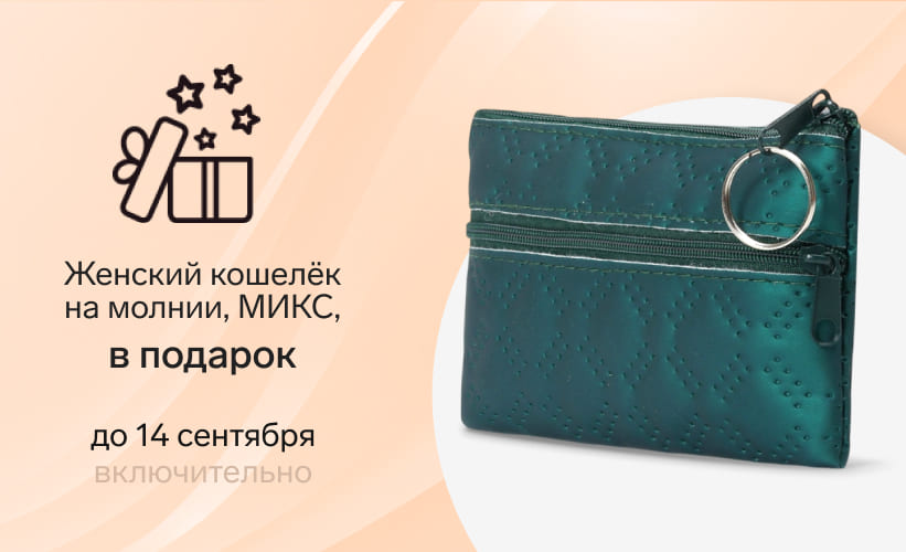 Акция Кошелк женский на молнии МИКС в подарок